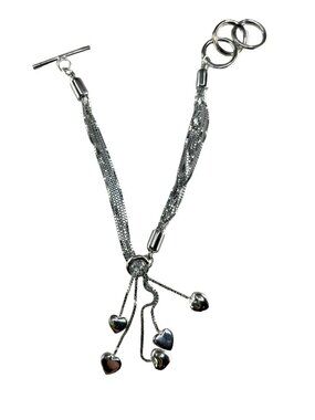 925 Sterling Silver Heart Charm Bracelet Strand Toggle Chain Adjustable 13.63g